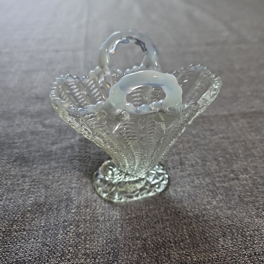 Fan Vase Clear Opalescent Art Glass Handled